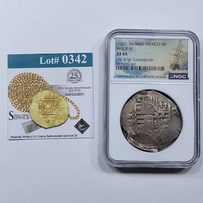 1621-34 Mexico Cob 8 Reales CONCEPCION Shipwreck NGC XF45 STRAIGHT GRADED *K1032 - Image 1 of 4