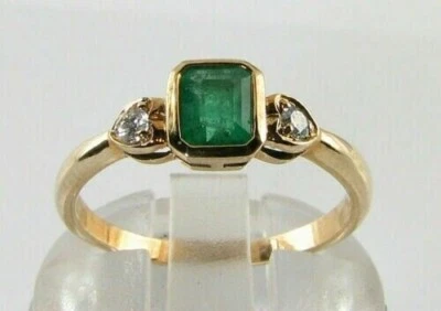 3Ct Emerald Cut Green Emerald Bezel Vintage Engagement Ring 14K Yellow Gold Over - Image 1 of 3