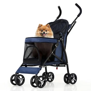 4 Wheels Pet Stroller, Easy-Fold Puppy Cage Jogger Stroller with Sun Cover, Pad - Picture 1 of 11