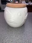 Vintage White Ceramic Pouty Fish Koi Goldfish Pot Planter Japan Crazed Round