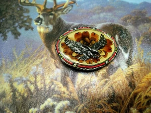 SSI Diamondback Rattler Hand Crafted Eagle red beaded feathed Belt Buckle - Picture 1 of 4