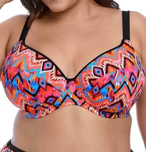 Elomi Tribe Vibe Bikini Top Black Orange Size 38DD Plunge Multiway Swim Bra 7572 - Picture 1 of 12