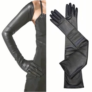 85 cm (33,5 Zoll) schwarze Damen Lederhandschuhe, extra lange Fahr Opernhandschuhe - Bild 1 von 13