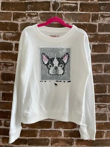 ABERCROMBIE KIDS GIRLS 11/12 FLIP SEQUIN SWEATSHIRT HERE TO PET ALL THE DOGS GUC - Picture 1 of 5
