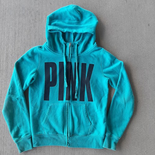 UNDERCOVER Victoria's Secret ROSA Felpa con Cappuccio Full Zip Giacca Donna Blu Teal XS