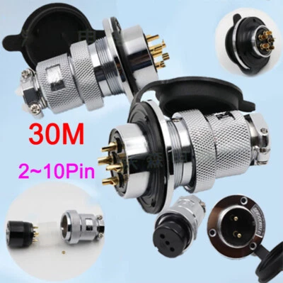 30M Aviation Female Plugs Flange Sockets Metal Cable Connector 2 3 4 5 6~10 Pins - Image 1 of 4