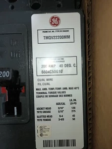 GE 200 AMP CIRCUIT BREAKER 240 VAC 125 VDC 2 POLE TMQF22200MM New Open Box - Picture 1 of 3