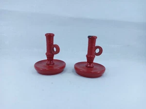 Set Of 2 Sweden Ahrnebergs Red Wooden Candle Holder - Picture 1 of 6