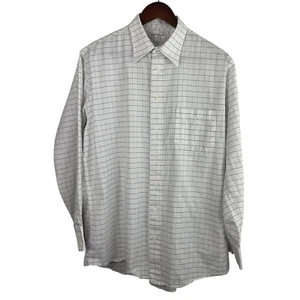 Burberrys Of London Sz 16/33 White Gray Plaid Cotton Dress Shirt Vintage - Picture 1 of 8