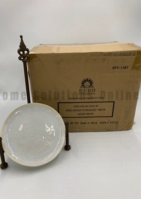 Pottery Barn Nico Stoneware Reactive Glaze Dinnerware Set 12 Pc White #X1222 - Image 1 of 3