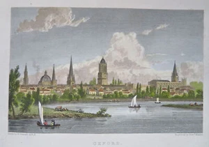 Oxford England City View Meadows Church Spire c.1850 Finden hand color city view - Picture 1 of 2