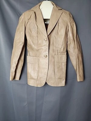 Vintage 70's 80's Bazaar Leather Jacket Size 5/6 Satin Lined Belted Priority - Image 1 of 4