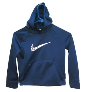 NIKE Boy's (Size XS) Blue Therma-Fit Hoodie Graphic Logo Hooded Sweatshirt Top - Picture 1 of 4