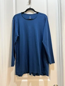 "Top túnica J. Jill delicado ribete manga larga cuello redondo azul XL longitud 31"" algodón" - Imagen 1 de 5