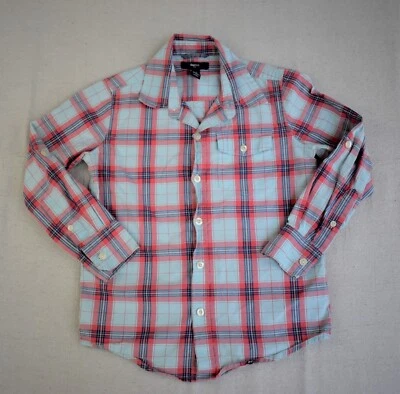 Gap Kids Boys Shirt Size 6-7; Collared Button-Up Long Sleeve Plaid Blue & Red - Image 1 of 4