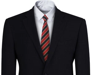 WCT - Black and Red Mens Clip On Tie Clipper with Narrow White Stripes - Picture 1 of 5