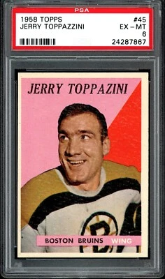 1958-59 TOPPS HOCKEY NHL #45 Jerry Toppazini PSA 6 EX-MINT Boston Bruins Card - Image 1 of 2