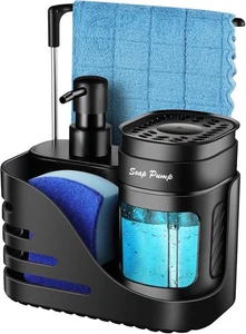 Kitchen Soap Dispenser Set, 4-in-1 Dual Hand and Dish Soap Dispenser with Sponge - Picture 1 of 5