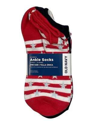 Paquete de 6 calcetines al tobillo Old Navy para mujer novedosos talla única - Nuevos en paquete Americana 4 de julio Foto 1 de 3