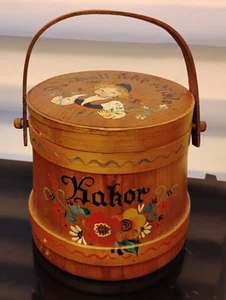 Cubo de azúcar/harina de madera de abeto escandinavo vintage pintado a mano con tapa - Imagen 1 de 10