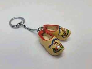 Dutch Wooden Clogs Keychain Holland Windmill Souvenir Wood Shoes Key Ring Fob 3" - Picture 1 of 5