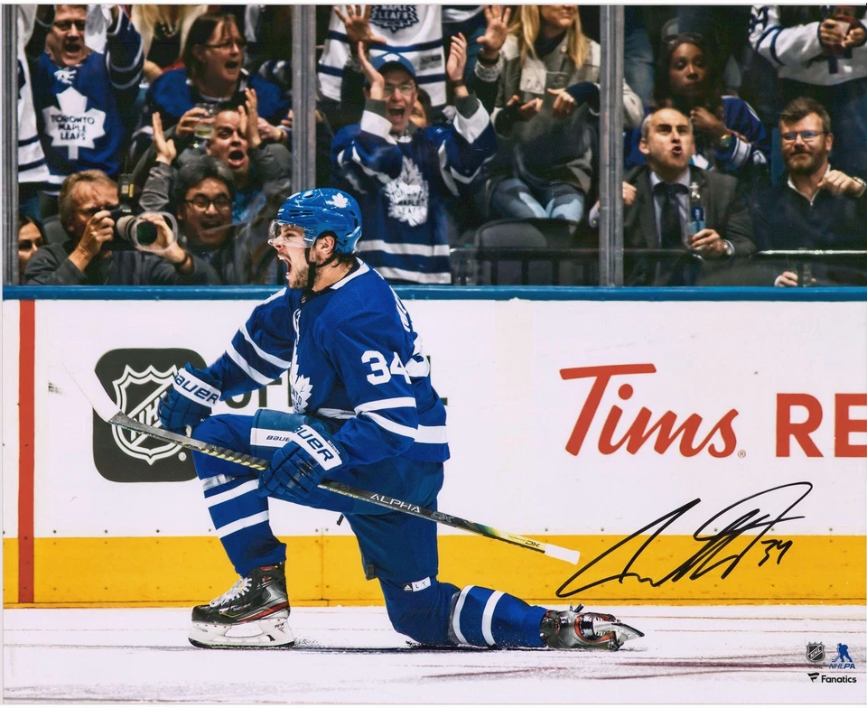 Auston Matthews Toronto Maple Leafs Signed 16x20 Blue Goal Celebration Photo - Image 1 of 1