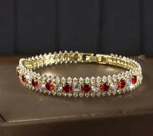 Armband 18 Karat vergoldet rote Träne Zirkonia - Bild 1 von 8