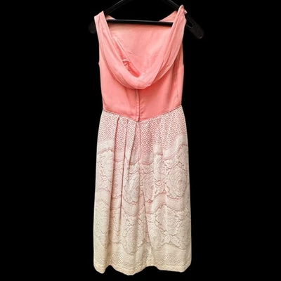 Vestido de fiesta vintage de chifón de encaje rosa de los años 50 sin mangas hasta el té talla pequeña Foto 1 de 4