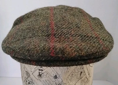 Harris Tweed Men's Flat Wool Cap Green Plaid 100% Pure New Wool Hand Woven - Image 1 of 4