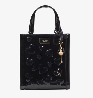 Kate Spade Key to My Heart Embossed Patent Leather Manhattan Mini Tote in Black - Image 1 of 4