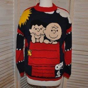 Suéter De Colección Peanuts Charlie Brown Lucy Snoopy Woodstock Tejido Rojo Azul Marino Pullover L - Imagen 1 de 11
