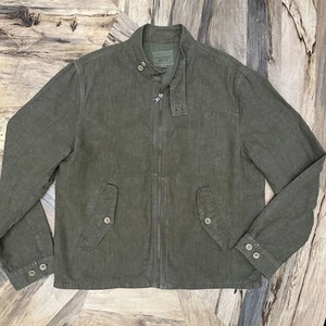 VTG 00s Y2K Banana Republic Garment Dyed Olive Green Linen Field Jacket Men's XL - Picture 1 of 15