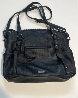 Jessica Simpson Large Black Studded Purse with 2 Strap Length Options. Snap Top - Image 1 of 4