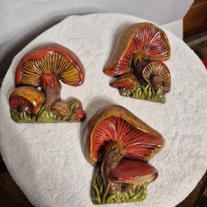 Vintage 70er Duncan Stil Groovy Keramik Pilz Wandtafeln 3er Set Retro - Bild 1 von 14