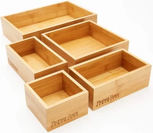 5-Piece Bamboo Organization and Storage Box Set, Multi-sized Set of 5 Drawer ... - Picture 1 of 9