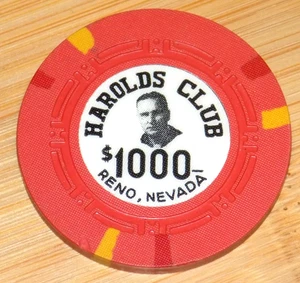 Casino Chip Harolds Club $1000 Reno Nevada Poker Gaming Gambling Collectible - Picture 1 of 3