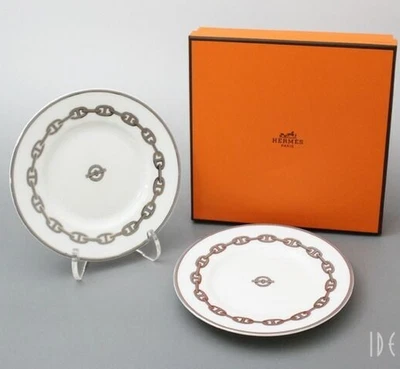 HERMES Chaine D'Ancre Platinum Servizio da Tavola Set 2 Piatti per Torte Piatto per Pane - Immagine 1 di 3