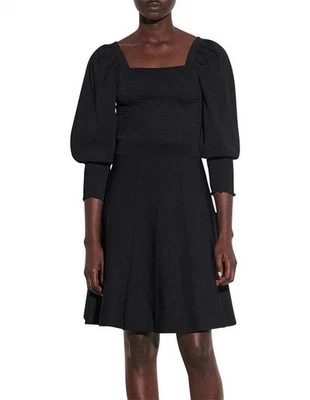 Sandro Dress Black 3/4 Sleeve Square Neck Size 38 BNWT — 第 1/4 张图片