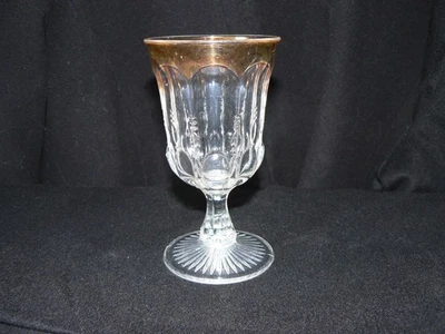 Michigan Clear Goblet with gold trim  #15077 U.S. Glass eapg - Image 1 of 4