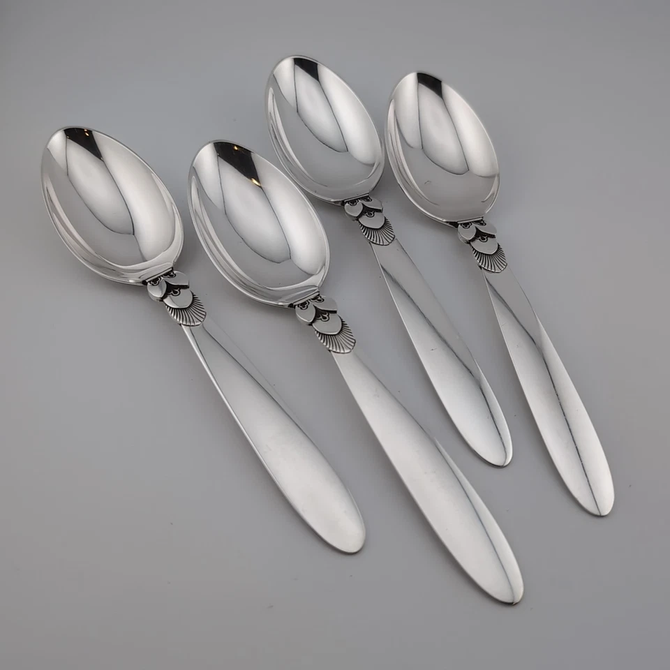 Cucharas de postre para sopa ovaladas de plata esterlina Georg Jensen Cactus - 6 3/4" - Juego de 4 Foto 1 de 3
