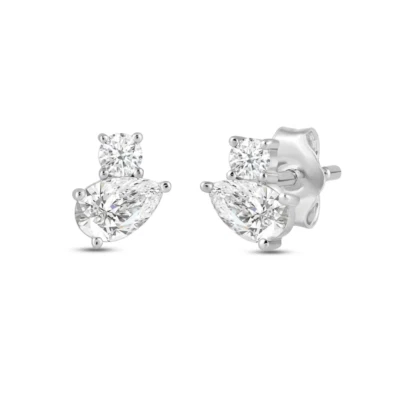 White Gold Earrings 1.50 Ct TOI ET MOI Lab Created Pear Round Diamond Stud 18K  - Image 1 of 4