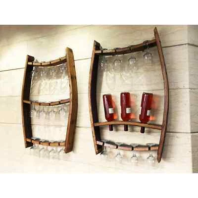 Paquete de 2: Botella trío de barril de vino + exhibición de vidrio trío (montaje en pared para estante de vino) Foto 1 de 4