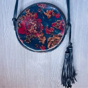 Patricia Nash round leather Scafati floral hand bag purse cross body bag - Picture 1 of 11