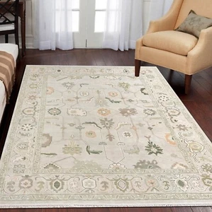 Gedeckter moderner Oushak Handgeknüpfter Türkischer Wollteppich 9x12 Beige für Bodenbelag Teppich - Bild 1 von 6
