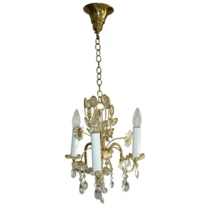 1970s Vintage Palwa Mid Century Gold White Crystal Flowers Chandelier Germany - Picture 1 of 5