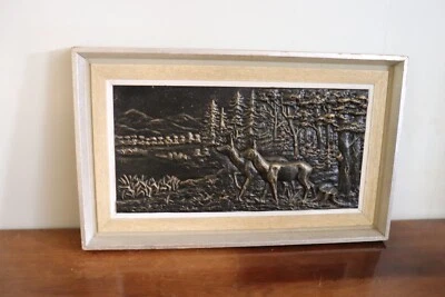JAGDMOTIV METALLGUSS  HALBRELIEF IM HOLZRAHMEN - Bild 1 von 4