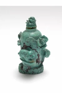 Antique Hand Carved Spiderweb Turquoise Chinese Snuff Bottle - Picture 1 of 12