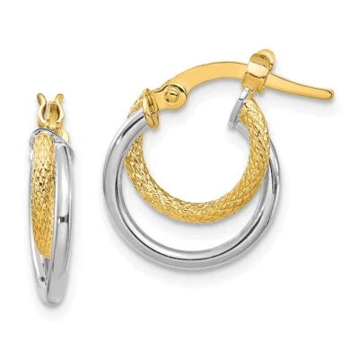 15.7mm 14K Two-tone Gold Polished Diamond-cut Hinged Hoop Earrings - Image 1 of 4