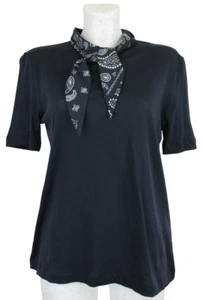 SANDRO  T-Shirt Women's LARGE Short Sleeve Tricot Self Tie Ribbon Dark - Picture 1 of 12