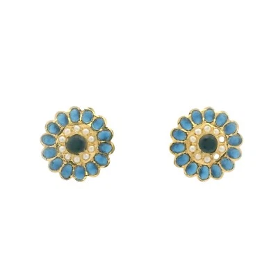 Elegant Blue Sapphire Color Stone Studded Floral Earrings  For Women FE-1283 - Image 1 of 4